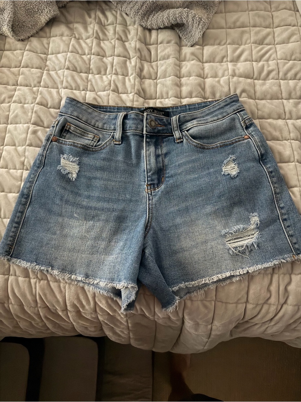 Judy Blue Faded Light Blue Distressed Denim Shorts